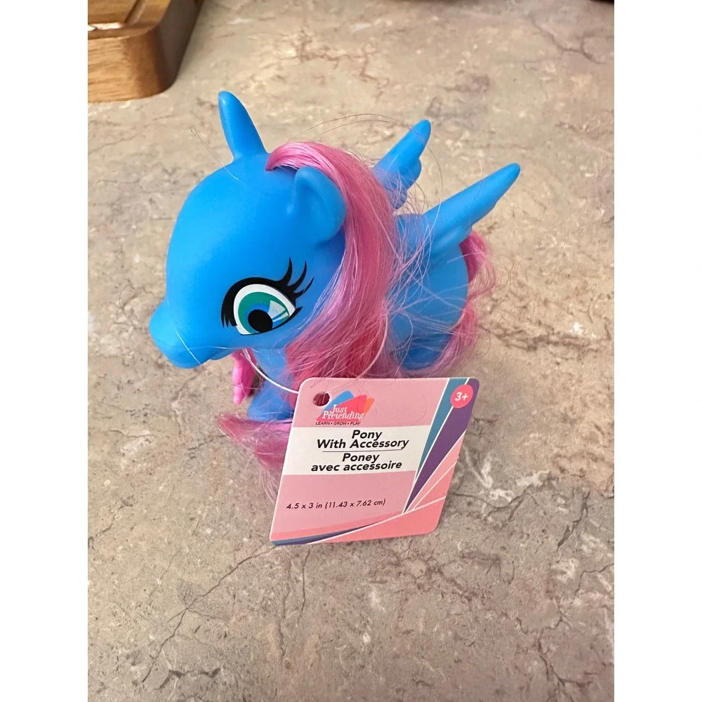 Blue Pony‎ Toy w Pink Hair Brush Accessory Kids Figure 4.5